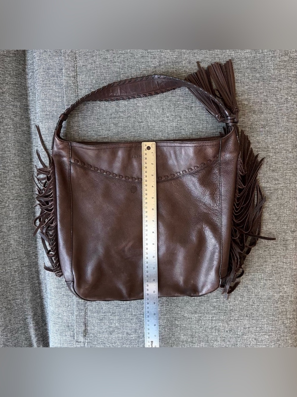 Ralph Lauren Collection Leather Fringe Shoulder Hobo Bag Dark Chocolate Brown - Picture 16 of 16